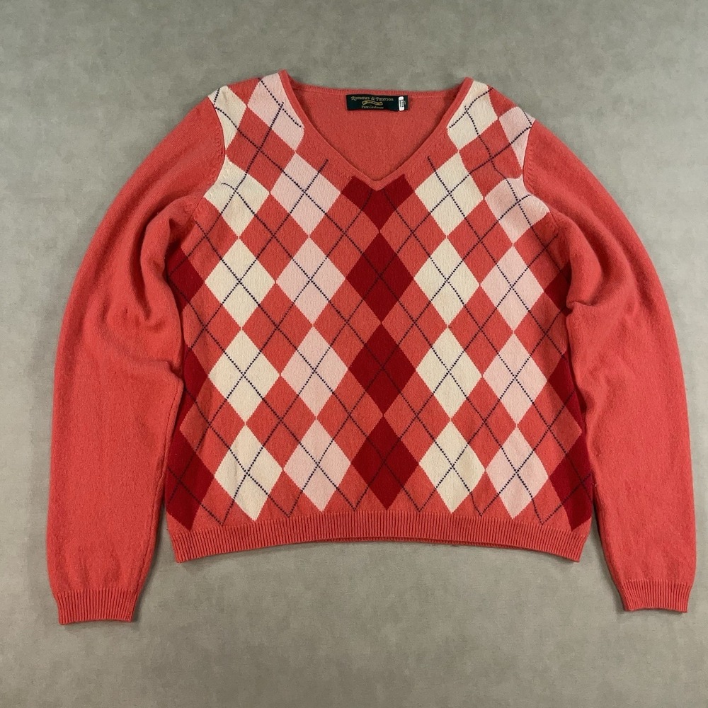 Romanes & Paterson Pure Cashmere Red Argyle Medium Sweater 100% Pure Cashmere